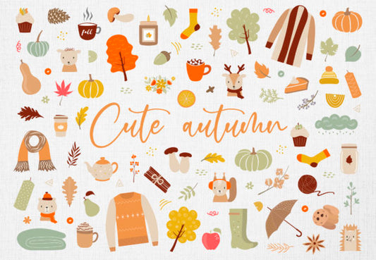 Autumn Elements Clipart – Fall Leaves, Pumpkins & Seasonal PNG Graphics (MRR) - Social Canvas