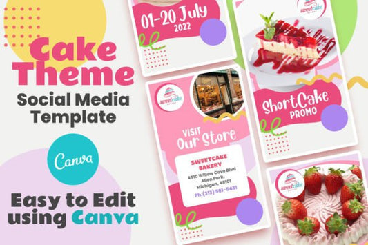 Cake Canva Templates – Editable Social Media Posts for Bakers, Shops & Food Creators (MRR) - Social Canvas
