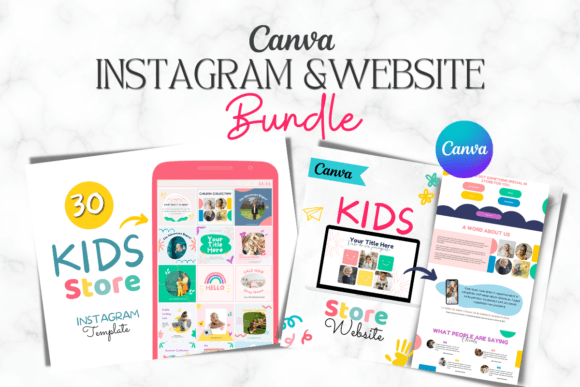 Kids Store Canva Website Template Bundle - Social Canvas