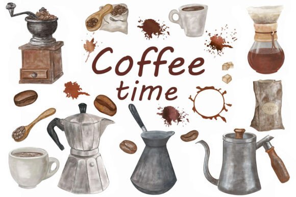 Watercolor Coffee Clipart Bundle – Cafe & Espresso Art PNGs (MRR) - Social Canvas