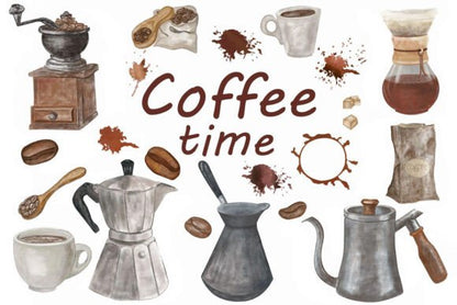 Watercolor Coffee Clipart Bundle – Cafe & Espresso Art PNGs (MRR) - Social Canvas