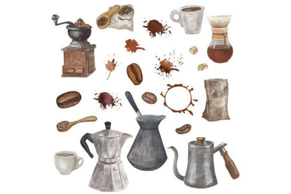 Watercolor Coffee Clipart Bundle – Cafe & Espresso Art PNGs (MRR) - Social Canvas