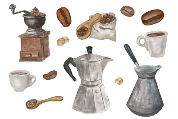 Watercolor Coffee Clipart Bundle – Cafe & Espresso Art PNGs (MRR) - Social Canvas