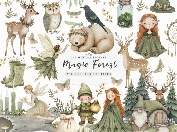 Cozy Magic Fairy Forest Witch Clipart - Social Canvas
