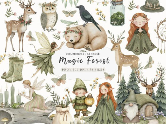 Cozy Magic Fairy Forest Witch Clipart - Social Canvas