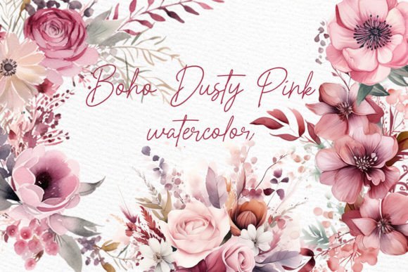 Blush Pink Watercolor Flowers – Digital Clipart for Wedding & DIY Projects (MRR) - Social Canvas