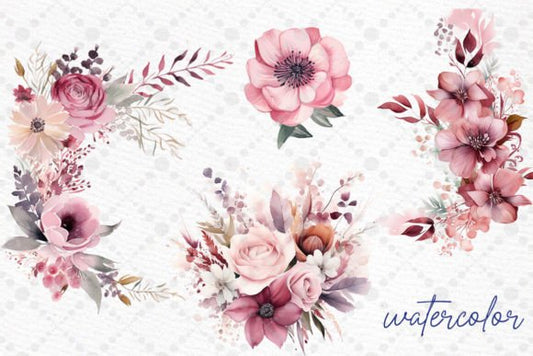 Blush Pink Watercolor Flowers – Digital Clipart for Wedding & DIY Projects (MRR) - Social Canvas