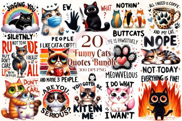 Cat Lover Sublimation Bundle – Funny Feline Quote PNGs for DIY Crafts (MRR) - Social Canvas