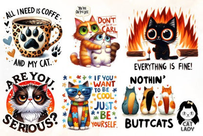 Cat Lover Sublimation Bundle – Funny Feline Quote PNGs for DIY Crafts (MRR) - Social Canvas