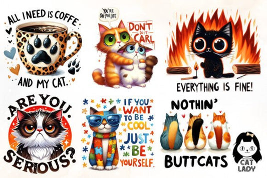 Cat Lover Sublimation Bundle – Funny Feline Quote PNGs for DIY Crafts (MRR) - Social Canvas