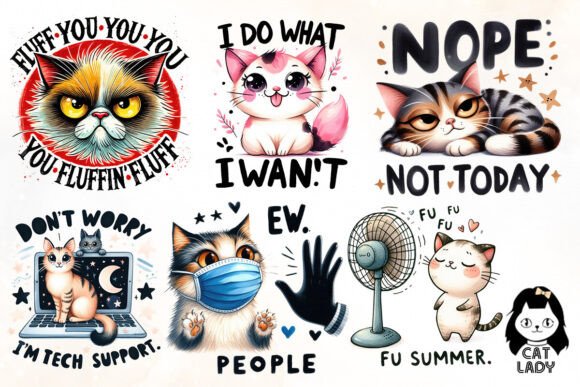 Cat Lover Sublimation Bundle – Funny Feline Quote PNGs for DIY Crafts (MRR) - Social Canvas