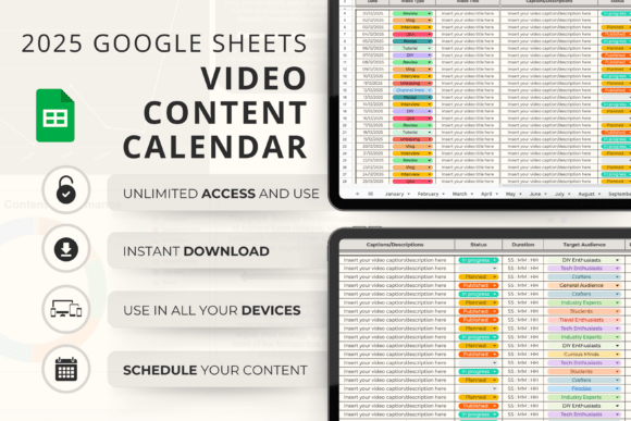 Video Content Calendar Template (Google Sheets)