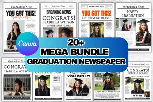 Class of 2025 Graduation Newspaper Template Bundle (MRR) - Social Canvas
