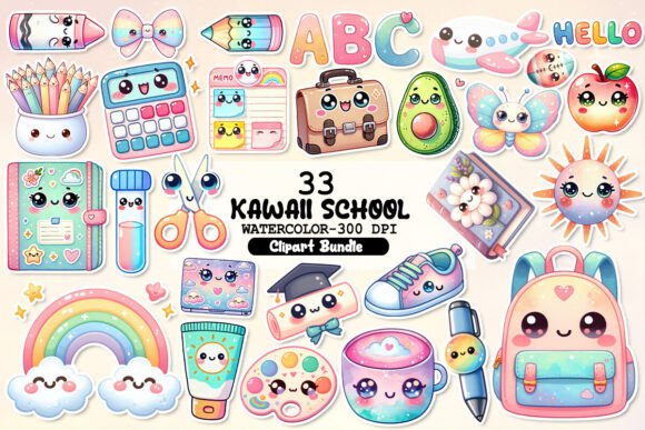 Kawaii School Stickers – Cute Sublimation PNGs for Back-to-School Crafts (MRR) - Social Canvas