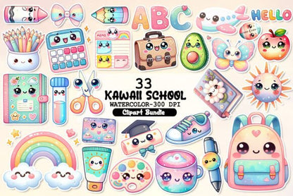 Kawaii School Stickers – Cute Sublimation PNGs for Back-to-School Crafts (MRR) - Social Canvas