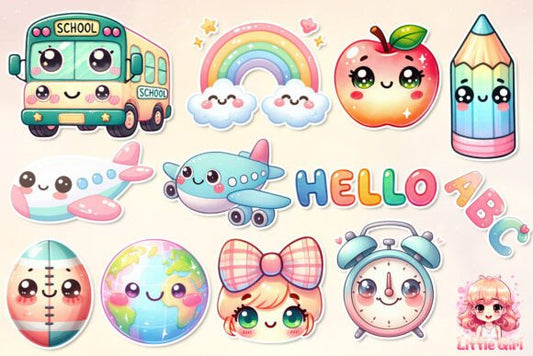 Kawaii School Stickers – Cute Sublimation PNGs for Back-to-School Crafts (MRR) - Social Canvas