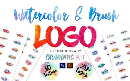 Watercolor & Brush Logo Branding Kit – Hand-Painted Logo Elements, Backgrounds & Design Tools