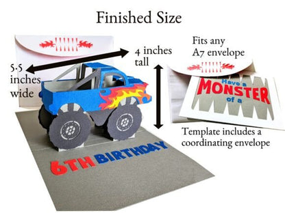 Monster Truck Pop-Up Card SVG – DIY 3D Greeting Card Template (MRR) - Social Canvas