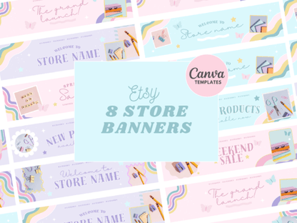 Etsy Store Banner Template Bundle – Soft Pastel Canva Headers for Small Shops - Social Canvas
