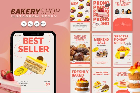 Bakery Instagram Story Templates – Editable Canva Designs for Promotions & Sales (MRR) - Social Canvas