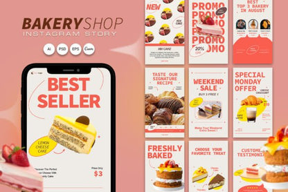 Bakery Instagram Story Templates – Editable Canva Designs for Promotions & Sales (MRR) - Social Canvas