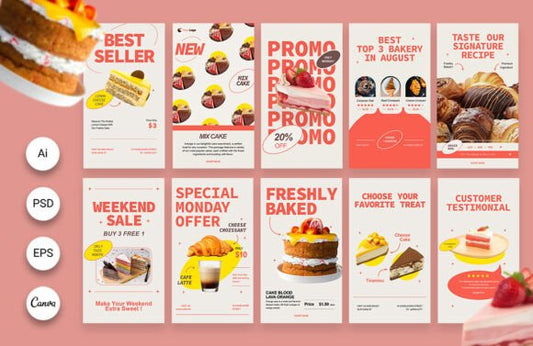 Bakery Instagram Story Templates – Editable Canva Designs for Promotions & Sales (MRR) - Social Canvas