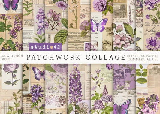 Purple Floral Patchwork Collages Papers - Social Canvas