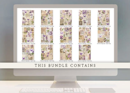 Purple Floral Patchwork Collages Papers - Social Canvas
