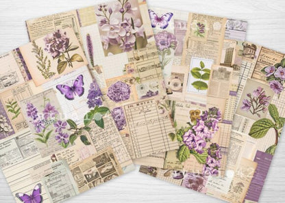 Purple Floral Patchwork Collages Papers - Social Canvas