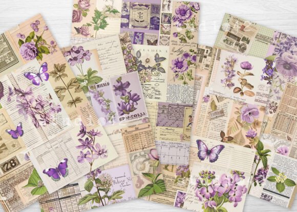 Purple Floral Patchwork Collages Papers - Social Canvas