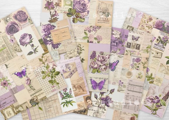 Purple Floral Patchwork Collages Papers - Social Canvas