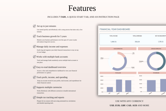 Small Business Bookkeeping Spreadsheet – Excel & Google Sheets Template for Income & Expense Tracking - Social Canvas