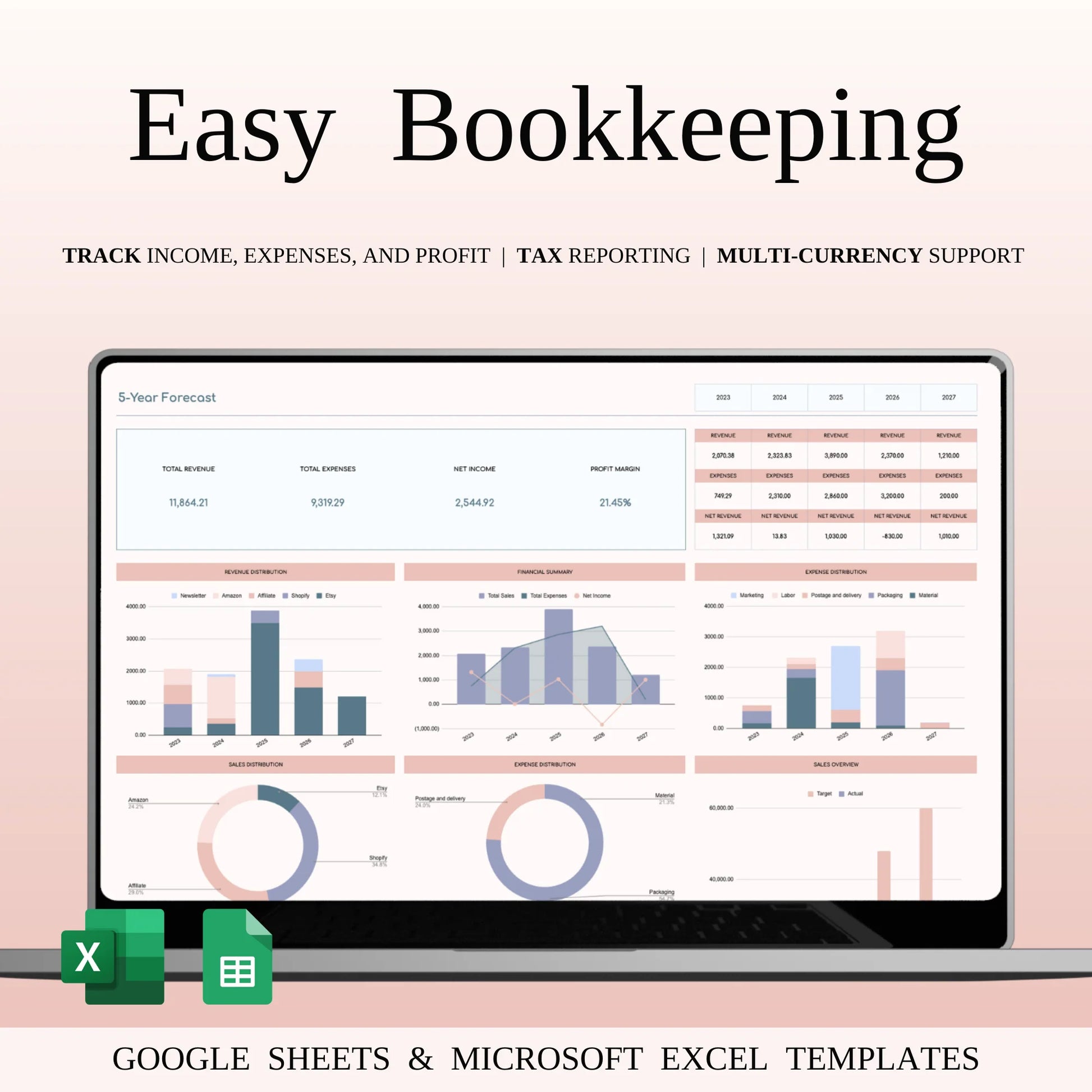 Small Business Bookkeeping Spreadsheet – Excel Template for Income & Expense Tracking (MRR) - Social Canvas