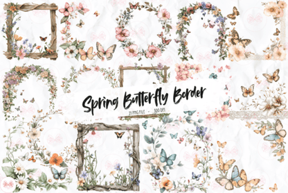 Spring Butterfly Border Clipart – Floral PNGs for Invitations & Crafts (MRR) - Social Canvas