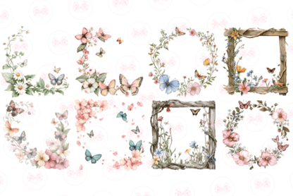 Spring Butterfly Border Clipart – Floral PNGs for Invitations & Crafts (MRR) - Social Canvas