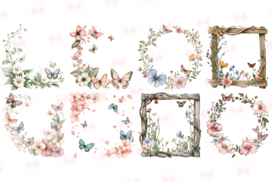 Spring Butterfly Border Clipart – Floral PNGs for Invitations & Crafts (MRR) - Social Canvas