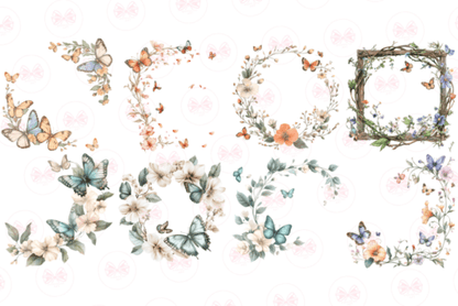 Spring Butterfly Border Clipart – Floral PNGs for Invitations & Crafts (MRR) - Social Canvas