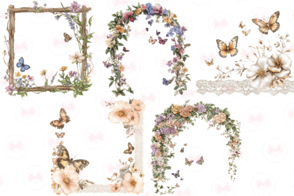 Spring Butterfly Border Clipart – Floral PNGs for Invitations & Crafts (MRR) - Social Canvas