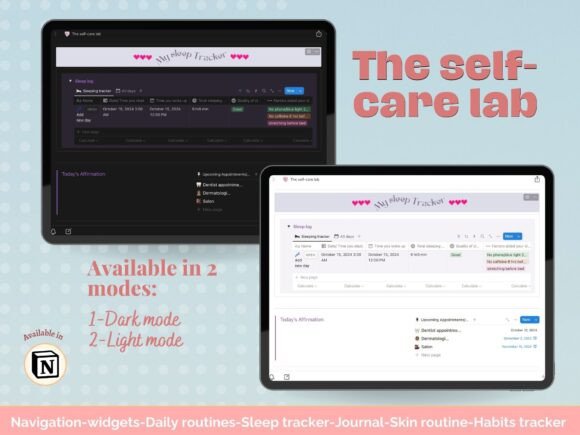 Notion Self-Care Planner & Tracker (MRR) - Social Canvas