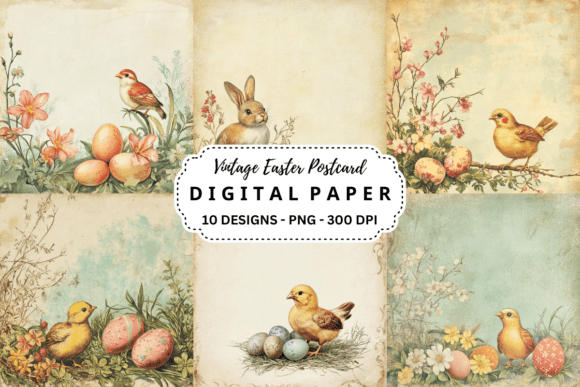Vintage Easter Postcard Backgrounds Pack - Social Canvas