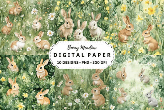Watercolor Bunny Meadow Background - Social Canvas