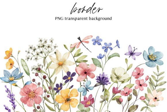 Wildflower & Butterfly Clipart Set with Dragonflies (MRR) - Social Canvas