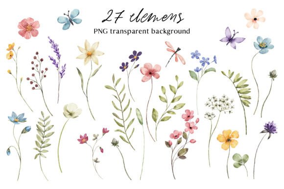 Wildflower & Butterfly Clipart Set with Dragonflies (MRR) - Social Canvas