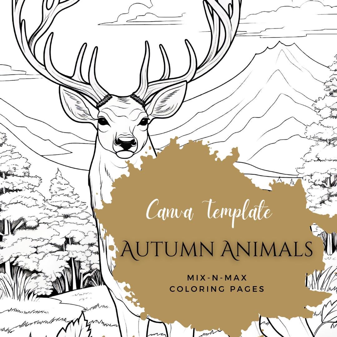 Autumn Animals Coloring Book | 25-Page Canva Template with Woodland Wildlife Designs | Fall-Themed Coloring Pages for All Ages - Social Canvas