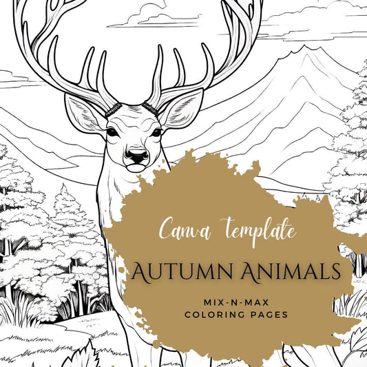Autumn Animals Coloring Book | 25-Page Canva Template with Woodland Wildlife Designs | Fall-Themed Coloring Pages for All Ages - Social Canvas