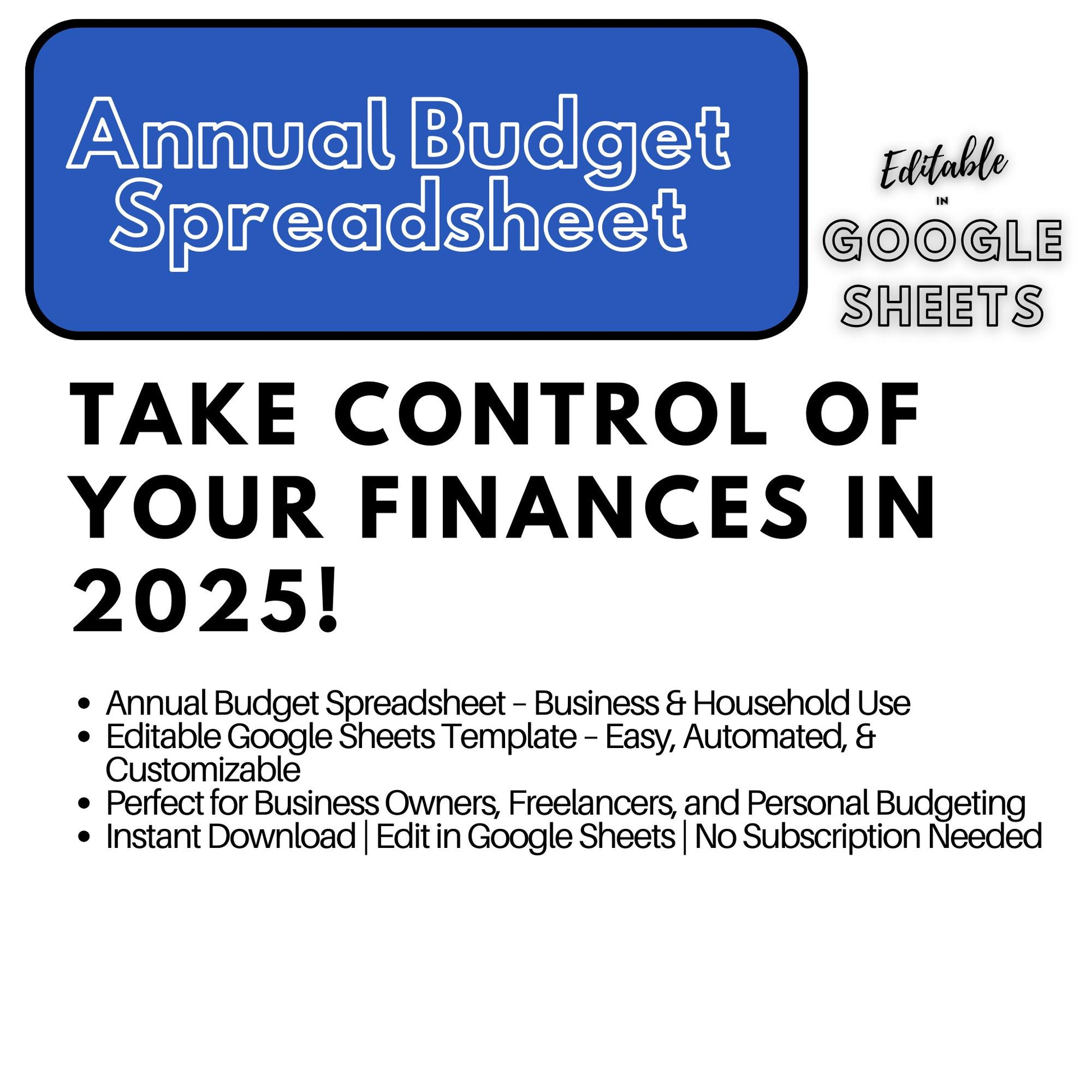 Annual Budget Spreadsheet | Editable Google Sheets Template | Business & Household Budget Planner | 2025 Financial Tracker - Social Canvas