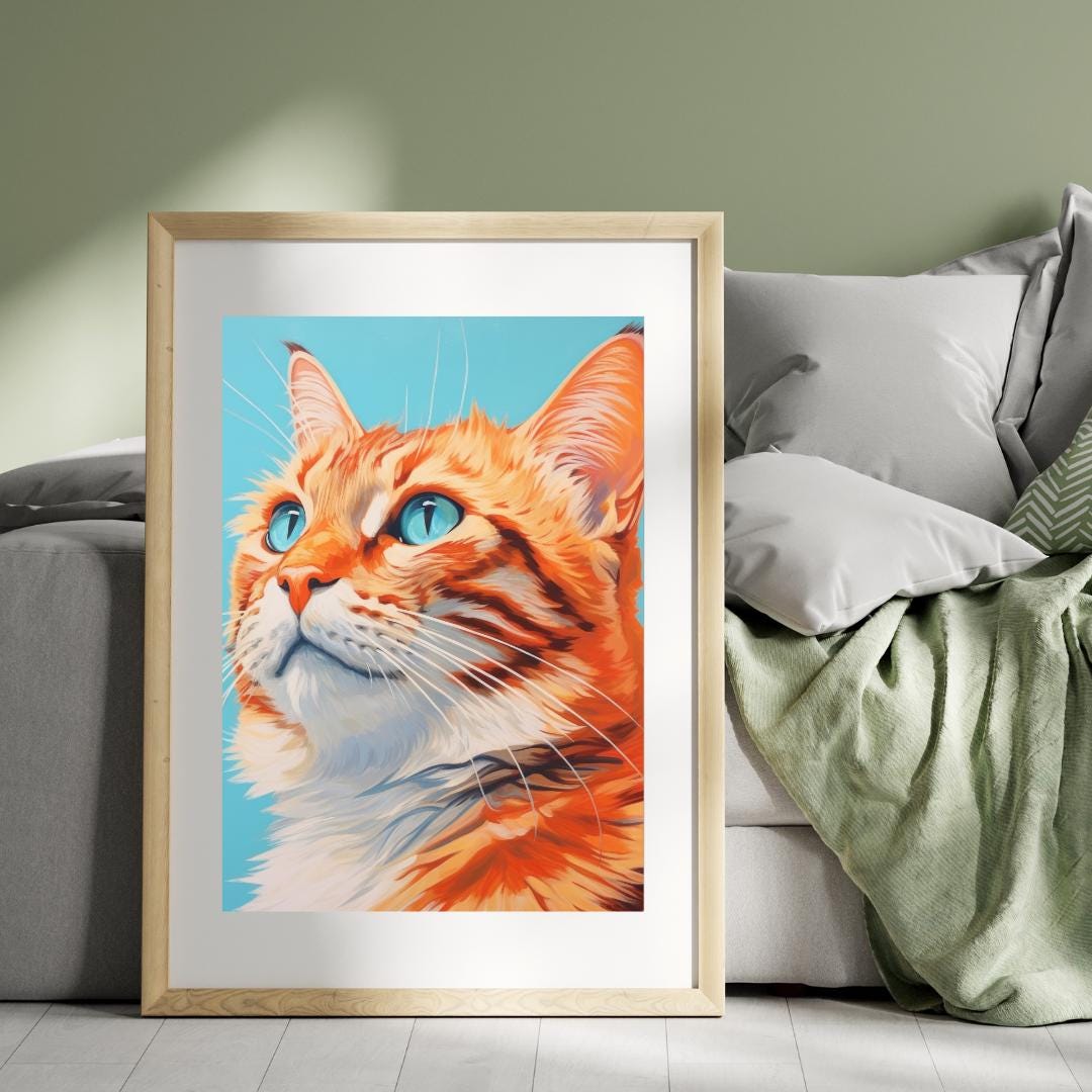 Majestic Orange Tabby Cat Digital Portrait - Vibrant Feline Wall Art - Social Canvas