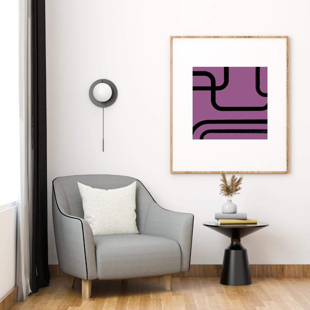 Geometric Abstract Wall Art | Modern Minimalist Purple and Black Design | Mid-Century Inspired Retro Print for Home or Office Decor - Social Canvas
