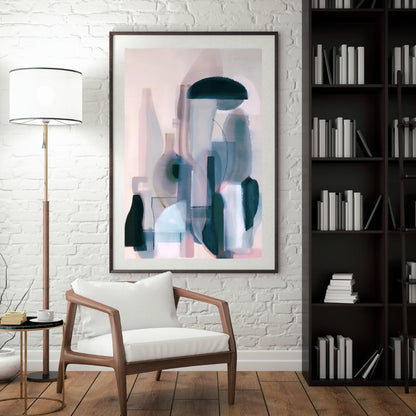 Abstract Still Life Bottles Art Print | Modern Minimalist Pastel Wall Decor | Contemporary Home and Office Artwork - Social Canvas