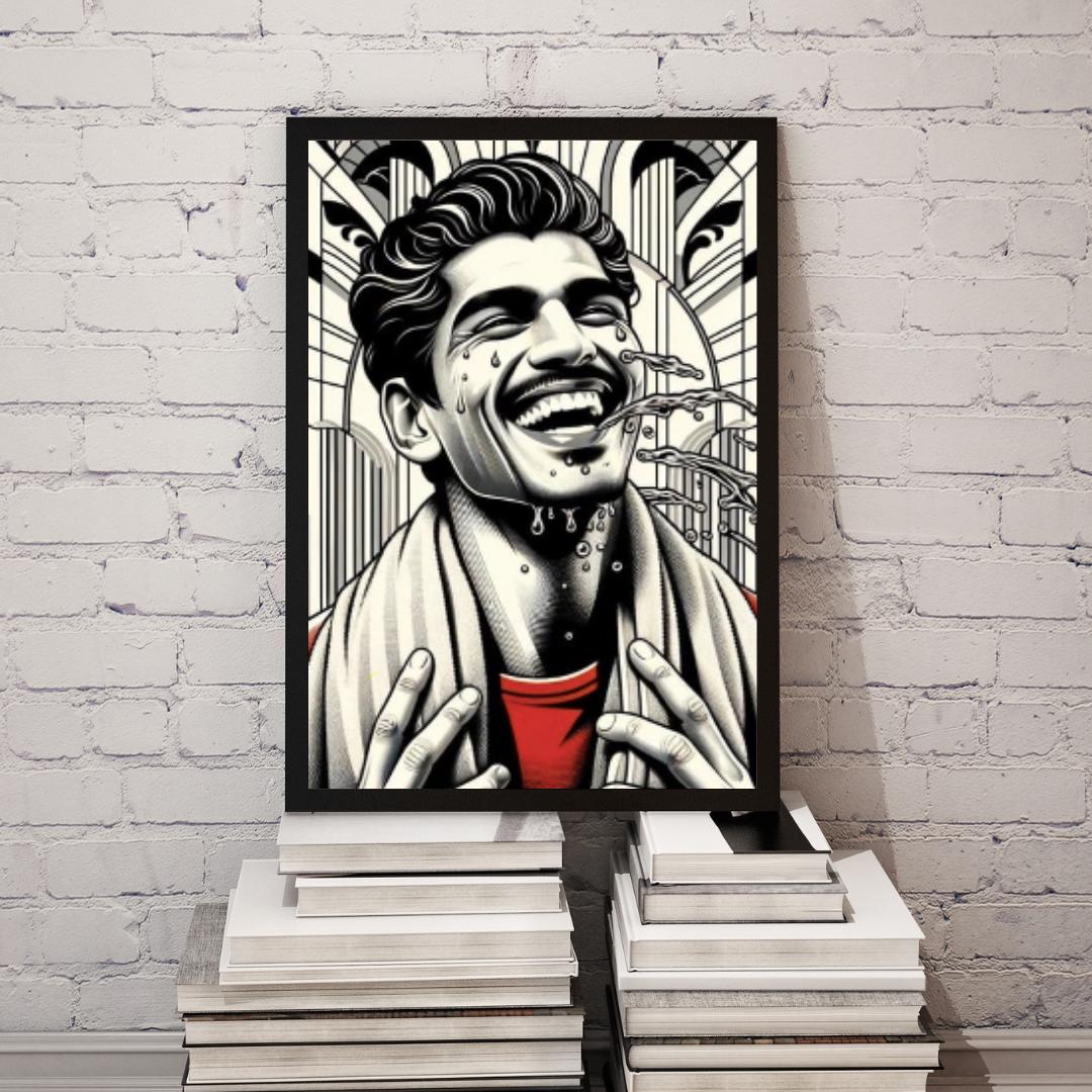 Bold Black & White Portrait Wall Art Set - Vibrant Smiling Faces with Red Accents, Modern Pop Art Prints, Unique Living Room Decor - Social Canvas